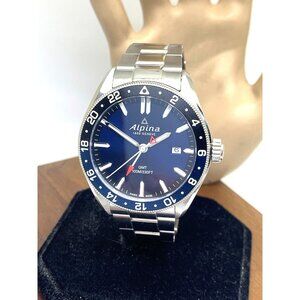 Alpina Mens Watch AL247X4E6 Alpiner GMT Swiss Quartz Blue Dial Silver Steel 42mm